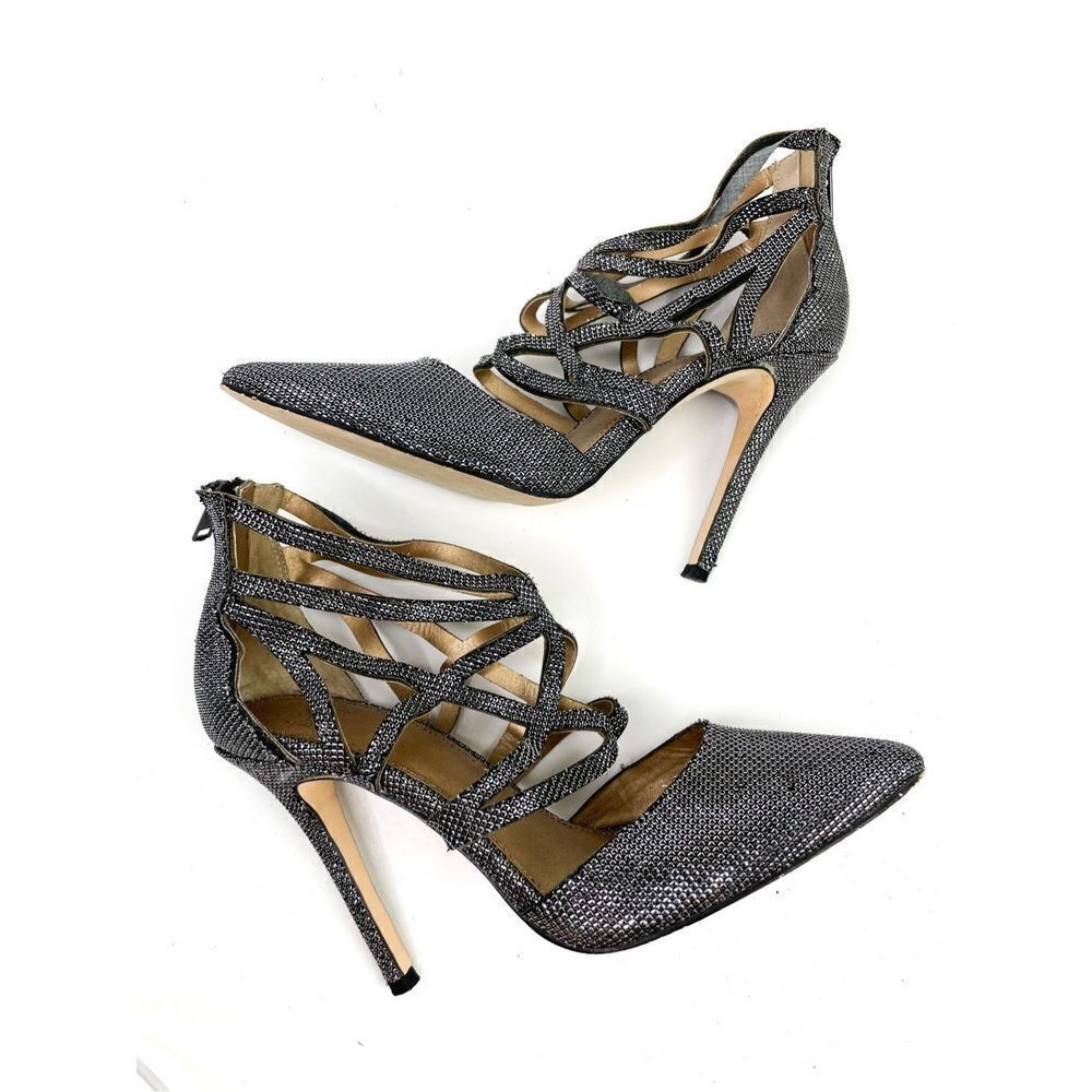 Belle Badgley Mischka Antique Glitter Strappy Zippered Heel Pump Size 7.5